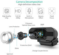 Cámara web Full HD de 1080P, Webcam de red en vivo, Clase en línea, controlador USB gratis para PC, ordenador portátil, escritorio, hogar, Youtube, vídeo con micrófono - details 4