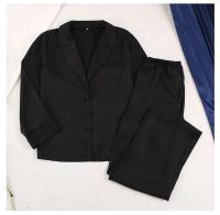 Conjunto de pijama sexy para mujer Bo Cut, tres pantalones informales sueltos de manga larga, top cómodo para el hogar de seda satinada suave, 2 piezas - details 8