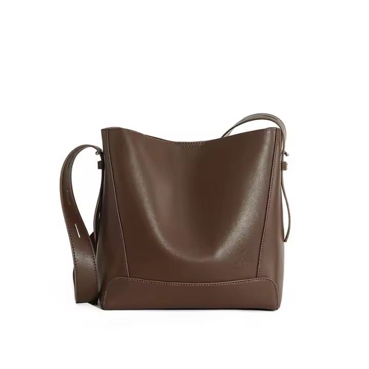 Minimalista Bolsa de Hombro de Cuero de Vaca para Mujeres de Gran Capacidad Bolsa de Hombro de Cuero Auténtico - 1
