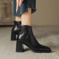 Botines de cuero de felpa para mujer, botas de barco cálidas con tacón y cremallera - details 5