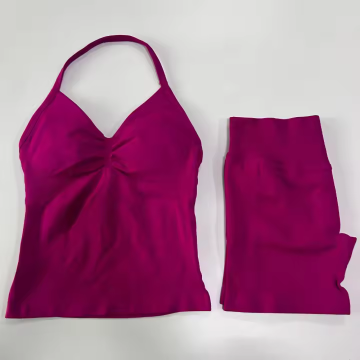 Conjunto de Gimnasio para Mujer Camiseta Sin Mangas, Shorts de Cintura Alta, Ropa Deportiva sin Costuras Conjunto de Entrenamiento de 2 Piezas - 1