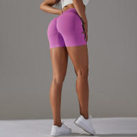 Hamidou pantalones cortos deportivos para mujer, Shorts de Yoga con cintura cruzada, gimnasio, entrenamiento, correr, cintura alta, realce de cadera, sin costuras, Fitness - details 48