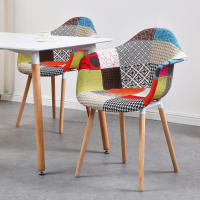 Sillas de comedor de tela de retales, sillón de oficina con asiento acolchado, patas de madera, muebles de cocina, 2 unidades por juego - details 1