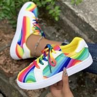 Zapatos deportivos de verano para mujer, zapatillas planas con estampado de arcoíris, informales con cordones - details 2