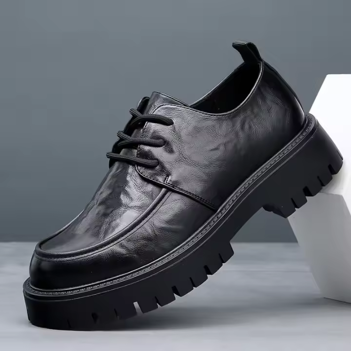 Nueva plataforma de moda, zapatos casuales, zapatos de cuero de punta grande para hombres de negocios británicos, cuero genuino - 1