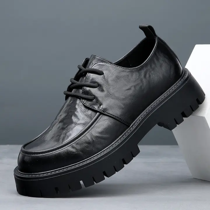 Nueva plataforma de moda, zapatos casuales, zapatos de cuero de punta grande para hombres de negocios británicos, cuero genuino - 1