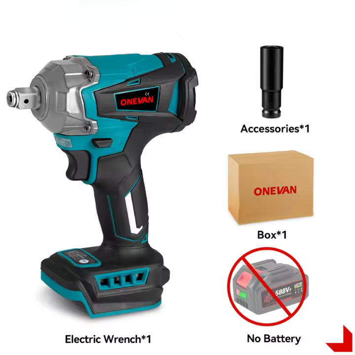 ONEVAN-llave de impacto eléctrica sin escobillas, 1200N.M, Kit de enchufe hexagonal inalámbrico de 1/2 pulgadas, herramienta de destornillador 3 en 1 para juego de pines de batería Makita - 1