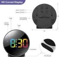 Reloj despertador digital LED, pantalla curva HD colorida, digital alimentado por batería/USB, 4 brillos ajustables, 12/24 horas - details 3
