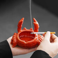 Pequeño Crab China Ashtray Con Cubierta Para Oficina Y Hogar Decoración China Lindo De Crustáceo Rojo Para Sala De Estar Y Despacho - details 3