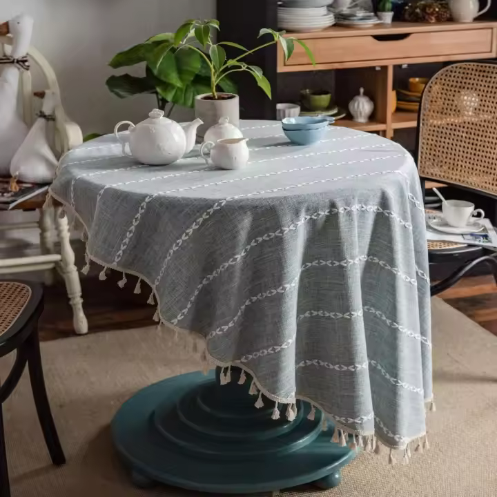 Mantel de Ceosía Bordado Suave Cubierta de Mesa a Cuadros a Prueba de Polvo para Decoración de Comedor y Cocina - 1