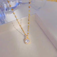 Oro incrustado circonitas colgante titanio acero collar moda mujer diamante cuadrado cadena clavícula simple temperamento luz accesorios de lujo - details 1