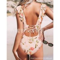 Traje de baño con cuello en V con traje de baño con cordones y borde con volantes - details 15