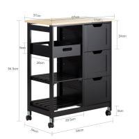 Carro de Almacenamiento Mueble Auxiliar Cocina Carrito de Servir con 3 Cajones 2 Estantes y 1 Bandeja Extraíble Negro - details 2
