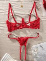 Conjunto de lencería de encaje floral erótico, sujetador abierto transparente y tanga con cadena, lencería sexy y ropa interior - details 13