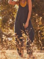 Mono informal de verano sin mangas con pernera ancha para mujer, pantalones de color liso con peto, mono culotte con bolsillos - details 1
