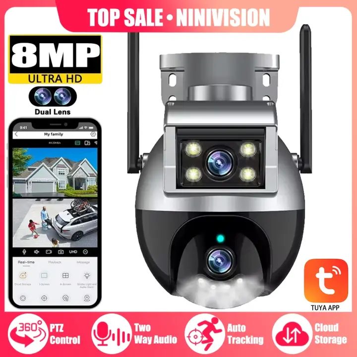 Cámara de Seguridad IP de Doble Lente Tuya 4K 8MP Monitoramiento de Seguridad Automático con Following de Audio CCTV Inalámbrico para Exteriores - 1