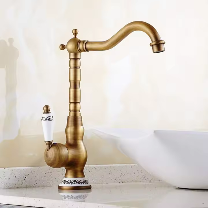 Grifo de Baño Alto y Retro Mango de Cerámica Giratorio para Baño o Cocina - 1