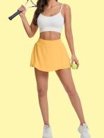 Falda de Yoga y Tenis de Cintura Alta para Mujer con Pantalones Cortos Incorporados, Dobladillo con Volantes y Bolsillos Laterales - Ropa Deportiva Elástica para Gimnasio, Entrenamiento y Uso Diario - Amarilla - details 5