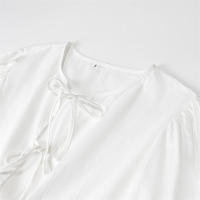 - Venta de verano de la temporada, camisas con cinturón de color puro para mujer, mini s de manga corta con cuello redondo, regular - details 3