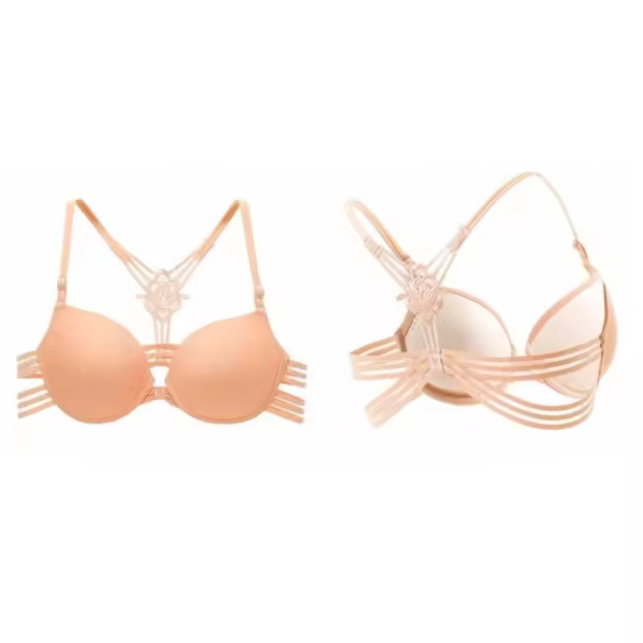 Sujetador de encaje con botón frontal a la moda para mujer, parte de atrás bonita, sujetador sin costuras con flores, ropa interior de 3/4 tazas, sujetador inalámbrico con escote en V profundo para playa - 1