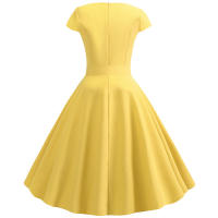Women summer vintage with belt short sleeve v neck elegant retro swing party dresses - details 12