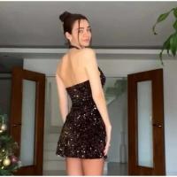 Elegante Vestido de Halter Moda Chic de Cintura Alta para Mujeres Paquete de Lentejuelas con Diseño de Plumas sin Mangas - details 29