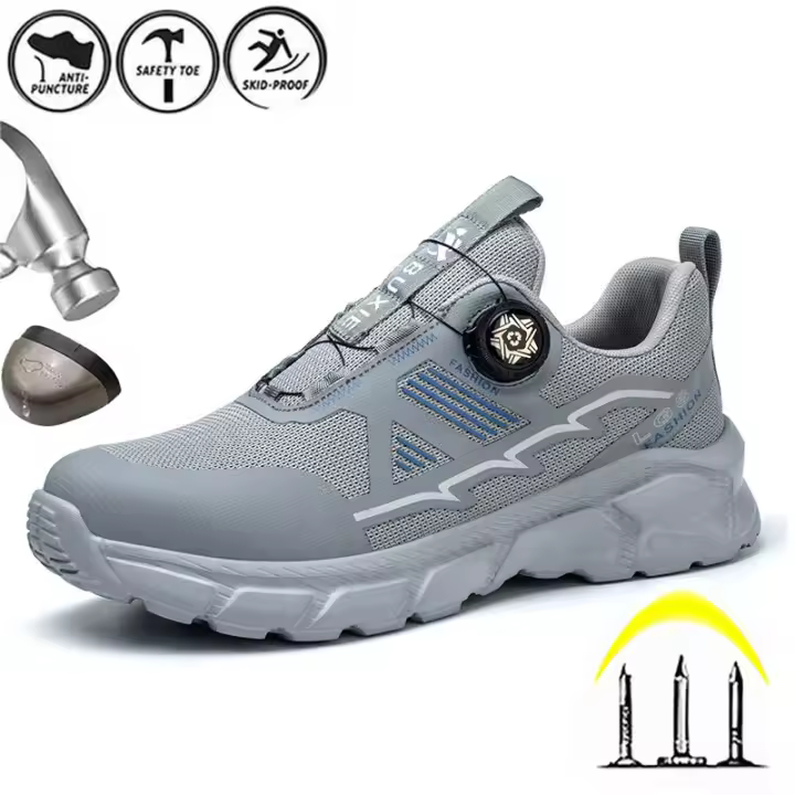 Zapatos de Seguridad Ligeros con Cierre de Gancho y Bucle Zapatillas de Trabajo Transpirables para Hombres Anti-Perforación de Corte Bajo Punta de Acero - 1