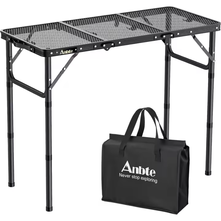 Mesa Plegable Camping 88 x 40 x 26-48-70cm, Mesa Exterior BBQ Portátil de Malla Metálica Impermeable 3 Altura Ajustable para Exterior/Barbacoa/Jardín/Playa - 1