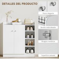 Puerta ancha de 2 hojas con estantes ajustables para 12 pares de zapatos, entrada de pasillo, 83x30x90 cm, blanco - details 4