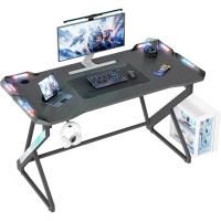 Escritorio LED para videojuegos, 100 x 60 cm, ergonómico, marco en Z con superficie de fibra de carbono, estable, fácil de montar, gancho para auriculares para juegos, estudio, trabajo, hogar, - details 0
