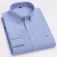 Camisa 100% de algodón para hombre, camisa Oxford informal a cuadros de manga larga con estampado de Color sólido, camisa de vestir Formal de ajuste Regular de gran tamaño 7XL 6XL 5XL - details 11