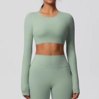 Traje de Yoga de manga larga ajustado con almohadilla para el pecho, Top corto deportivo de manga larga para mujer, Pilates, correr - details 3