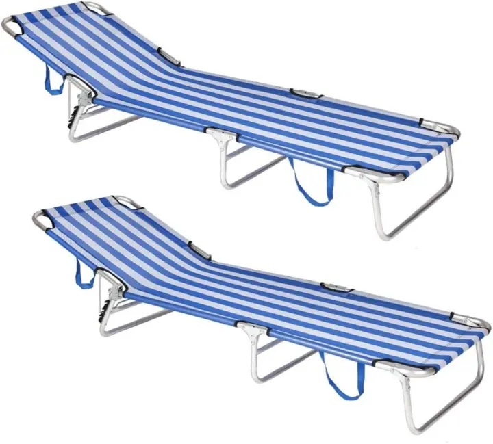 Pack 2 Tumbonas Jardín Exterior |   Ligera Plegable y Reclinable |   3 Posiciones |   para Playa Camping Piscina Terraza o Jardín Azul - 1