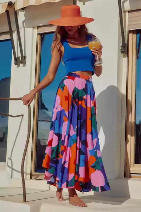 25 Primavera/Verano nueva falda de media longitud media estampada informal de moda para mujer - 1