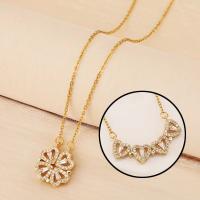 Collar muy vendido, colgante de circonita con microincrustaciones de trébol de cuatro hojas con corazón de amor, collar magnético versátil en forma de corazón para niñas - details 0