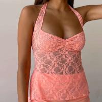 Camiseta de Moda para Mujer Hirigin-Top Cuello Halter Transparente, sin Mangas, Espalda Abierta para Fiesta y Club - details 4