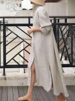 Novedad de verano, camisa de algodón para mujer, cárdigan elegante holgado Irregular, vestido de manga larga a la moda con un solo pecho - details 5
