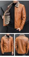 Chaqueta de cuero multicolor Retro para hombre, chaqueta de cuero cálida a prueba de viento con cuello de piel sintética de invierno para hombre - details 10