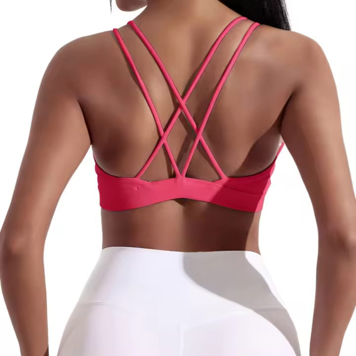 Sujetador cruzado de Color sólido para mujer, Top deportivo ajustado suave de alta resistencia, ropa interior de entrenamiento integral para gimnasio y Yoga con almohadilla para el pecho - 1