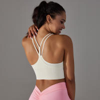 Hamidou-Sujetador de gimnasio Sexy para mujer, Top de hilo, informal, a rayas, sin costuras, de punto, a la moda - details 1