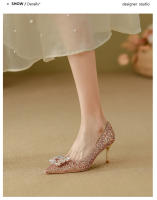Zapatos de Novia de Otoño Tacones Altos de Champán para Mujer Suela Cuadrada de Cristal - details 14