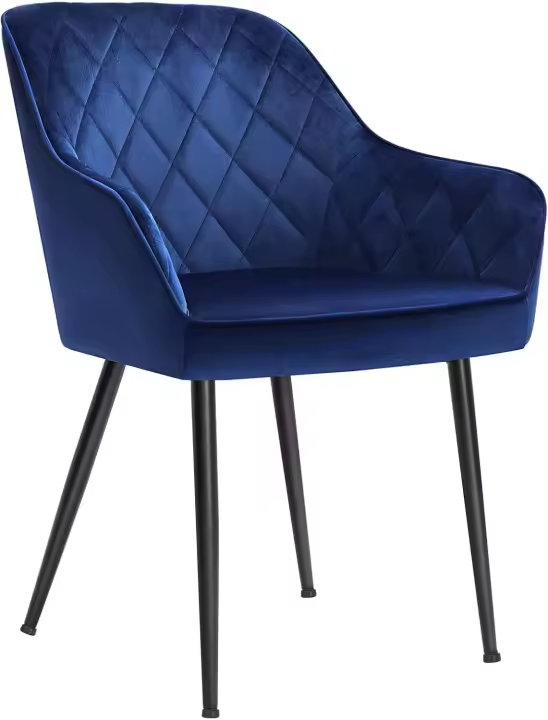 SONGMICS Silla de Comedor, Silla de Cocina, Sillón de Terciopelo, Silla Tapizada con Reposabrazos, Carga Máx. de 120 kg, Patas de Metal, para Comedor, Cocina, Negro Tinta LDC088B01 - 1