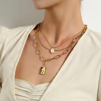 Collar con colgante de cabeza de nadie con relieve geométrico para mujer, cadena de hueso de serpiente con perlas multicapa, decoración - details 0