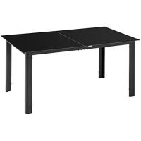 Mesa de Jardín Rectangular para 6 Personas Marco de Aluminio Mesa de Comedor Exterior con Vidrio Templado Carga de 50kg Para Balcón Terraza Negro 150x90x74 cm - details 0