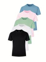 Camisetas de algodón cómodas y sólidas para hombre, camisetas informales transpirables de manga corta para uso diario en verano, 5 uds. - details 16