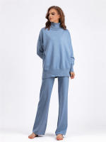 BGTEEVER-suéteres cálidos de manga larga para mujer, jersey de cuello alto y pantalones de pierna ancha de punto, trajes elegantes e informales, 2 piezas - details 13