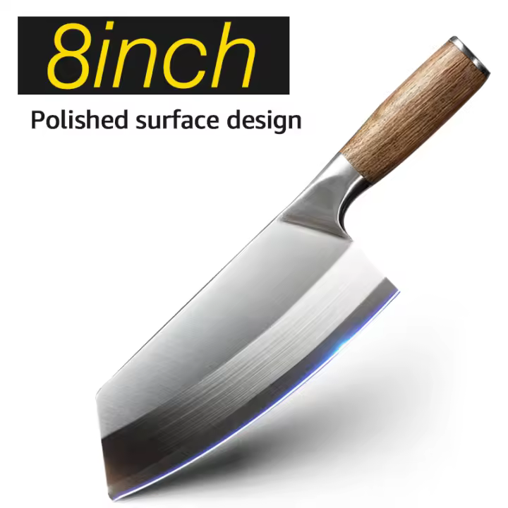 Cuchillo de cocina de carnicero chino, navaja de acero inoxidable, afilado, para cortar carne, mango de madera - 1