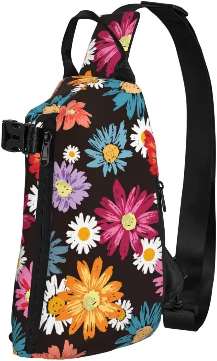 Mochila con estampado de flores para hombre y mujer, bolsa cruzada con diseño de grafiti, ideal para viaje, senderismo y pecho, Unisex - 1