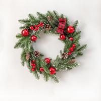 Colgante DIY corona navideña Artificial Bowknot bayas rojas vibrantes guirnalda de árbol de Navidad piñas PVC ventana decoración colgante puerta - details 1