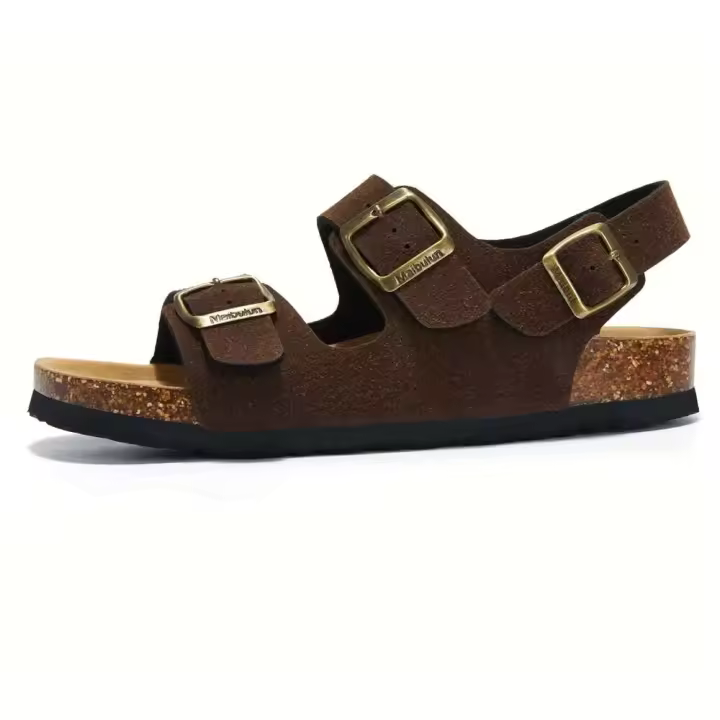 Sandalias planas con cinta ajustable y punta abierta de corcho transitable - 1